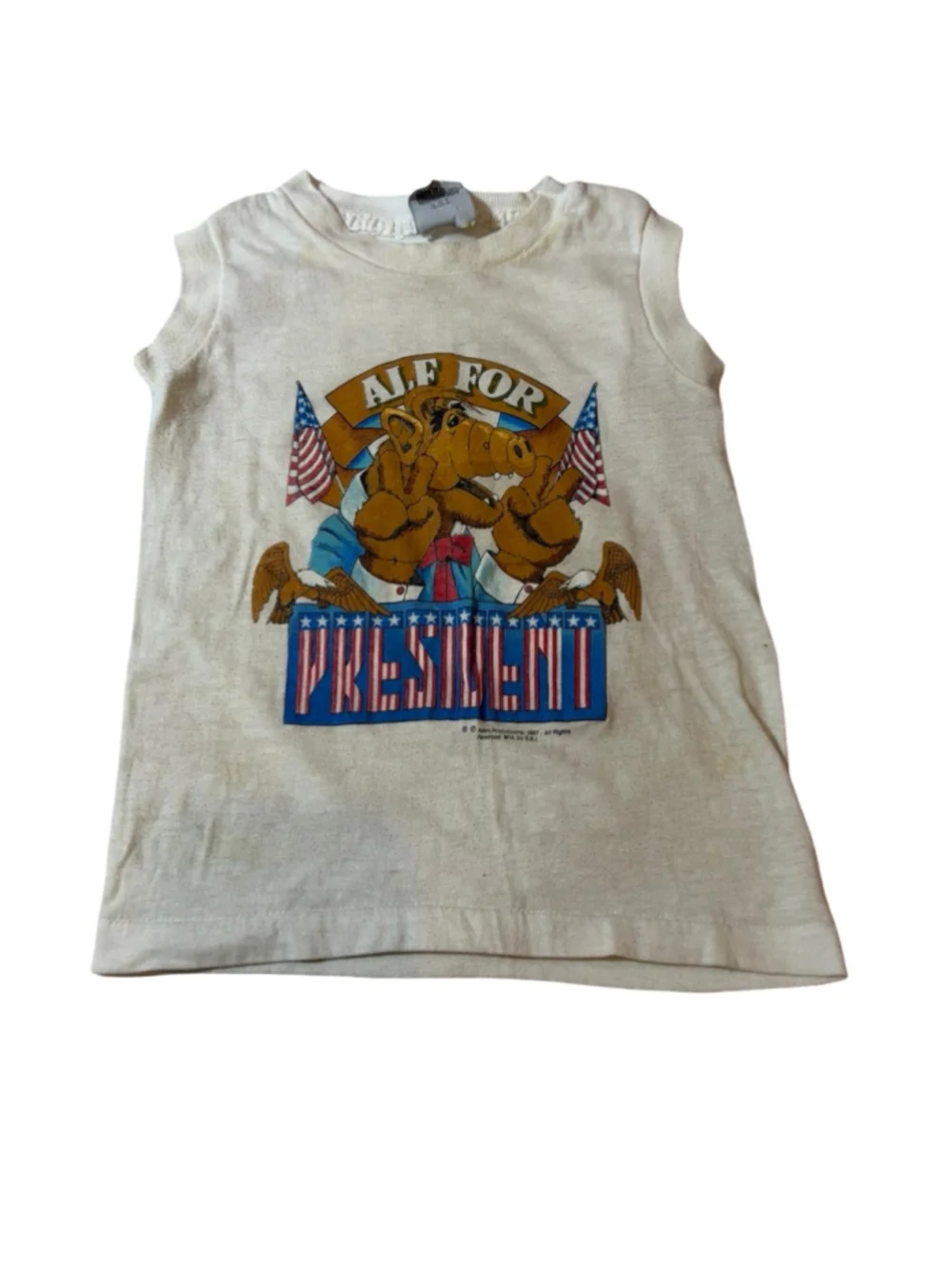 Vintage 1987 ALF For President Kids Tank Top USA 80s TV Graphic Tee Sz 7 Flaw